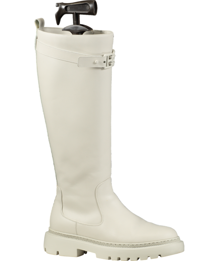 BALLY Gaila Grey White Calf Leather Knee High Boots UK 4 EU 37 👠