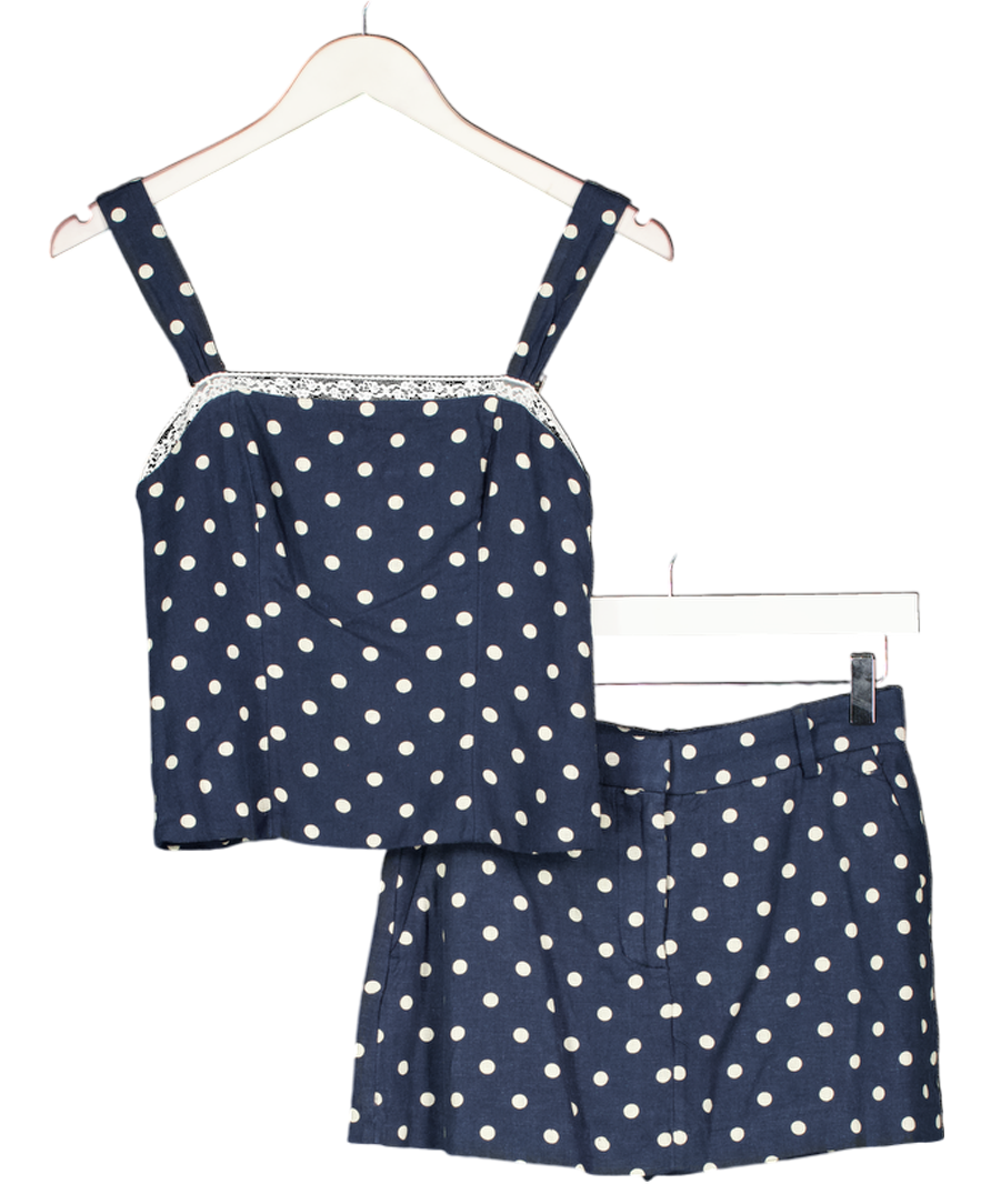 Abercrombie & Fitch 2-piece Navy Blue  Polka Dot Tailored Linen-blend Mini Skort And Cami Set UK XS
