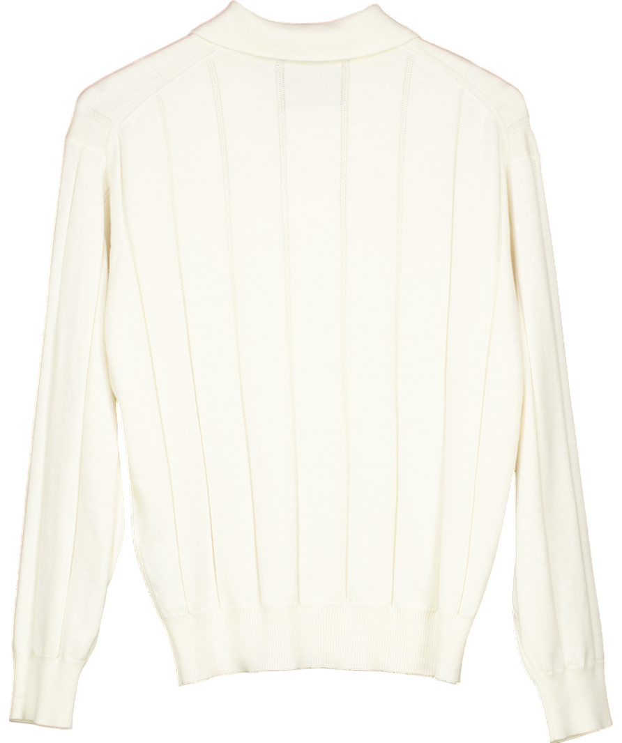 Yaitte Cream Knitted Linear Jacquard Polo UK S