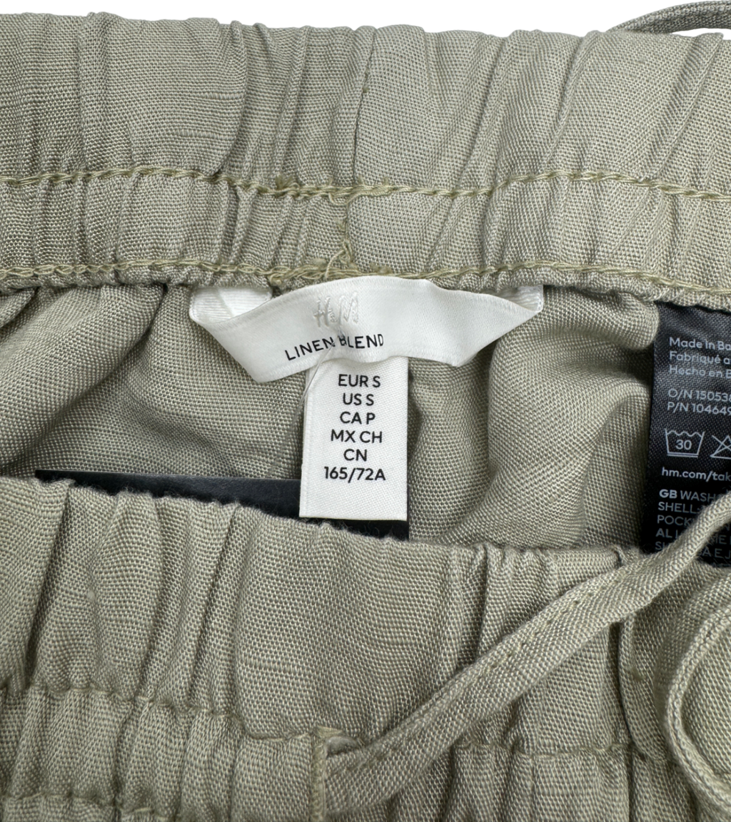 H&M Green Linen Blend Drawstring Trousers UK S