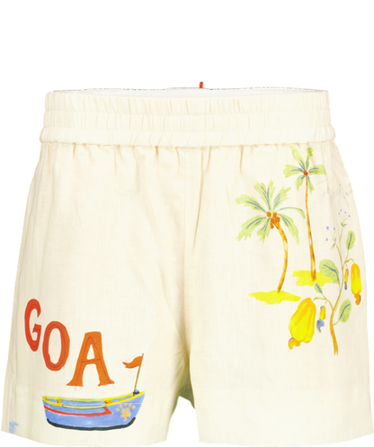 Rhode Cream Kina "Goa" Printed Linen Shorts UK S