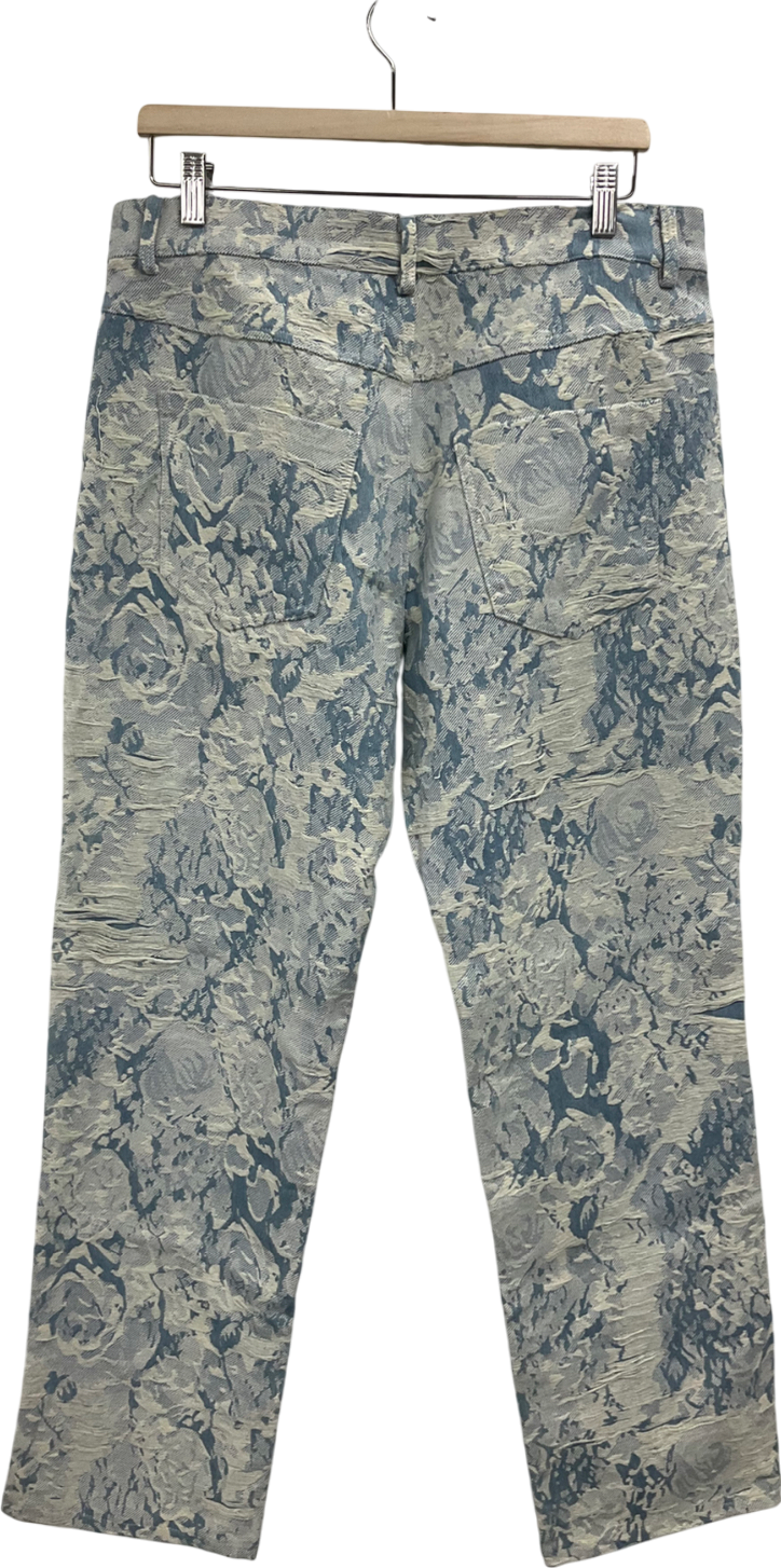 boohooMan Relaxed Fit Floral Fabric Light Blue Jeans W34