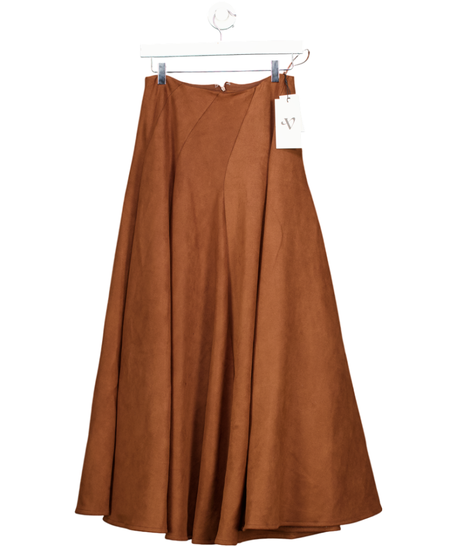 V BY VERY Suedette Full Midaxi Skirt - Brown UK 8