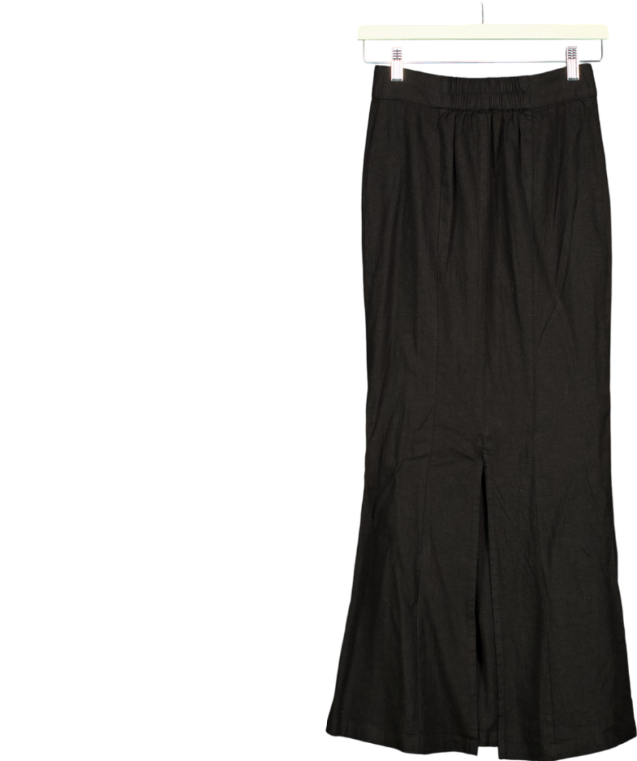 t/ala Black Milos Linen Blend V Waist Maxi Skirt UK XXS