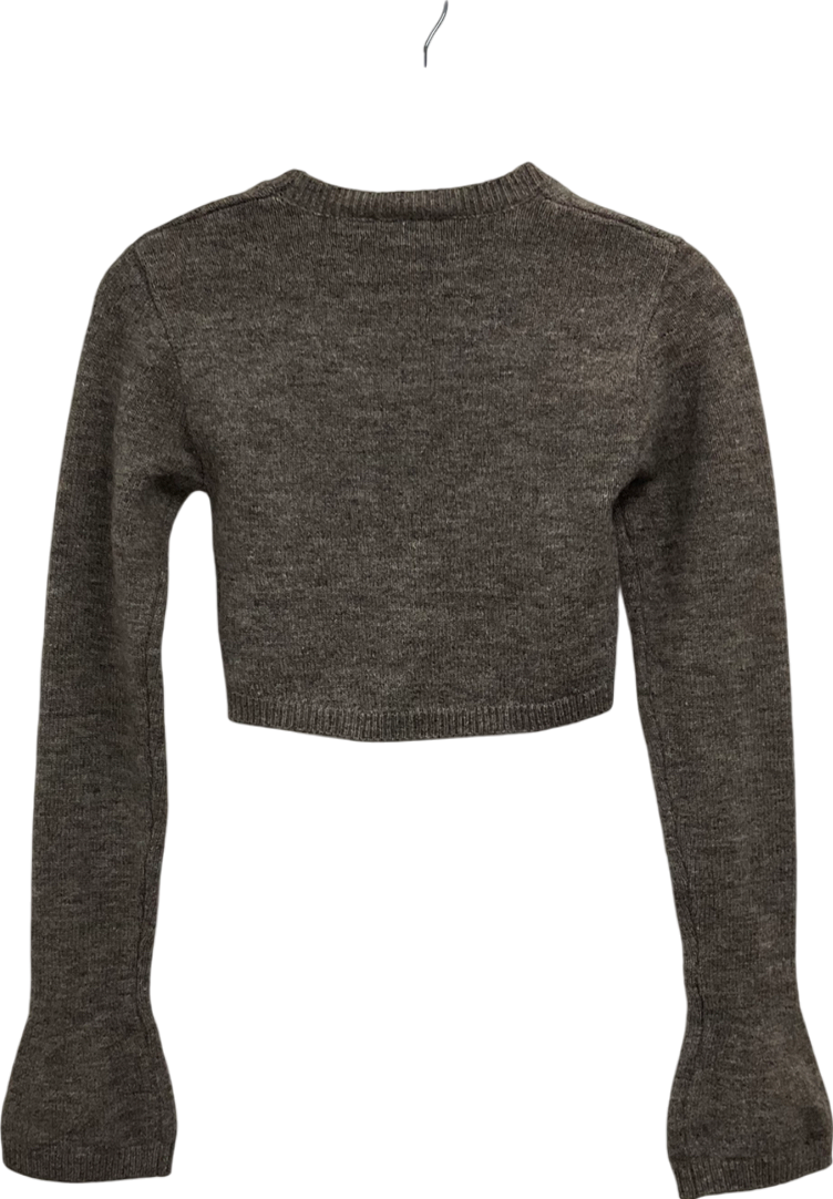 House of CB Brown Andie Marl Stretch Cropped Knit Flare Sleeve Cardigan UK S