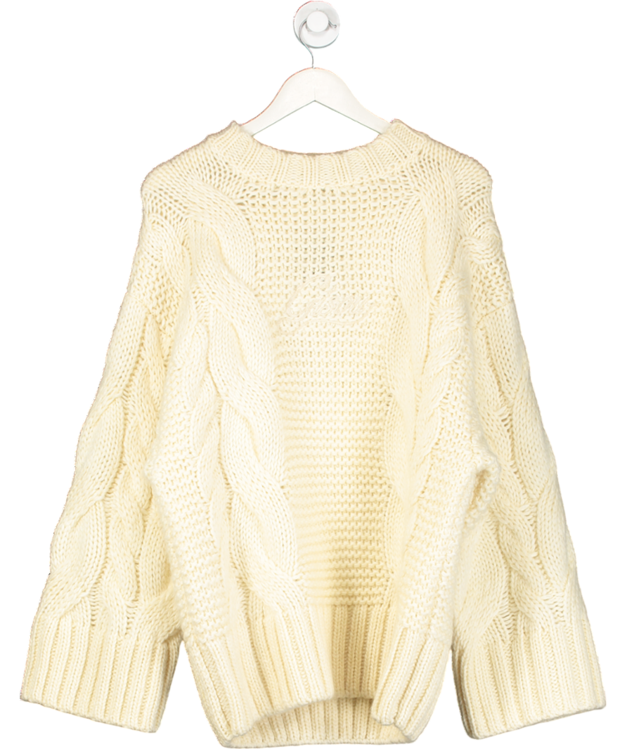 GISOU Cream Embroidered Wool Blend Cable Sweater One Size