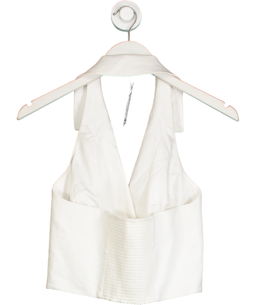 Alice + Olivia White Linen Blend Halterneck Backless Waistcoat UK 6
