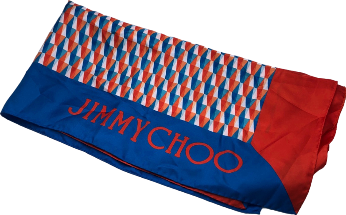 Jimmy Choo Red and Blue Geometric Print Silk Scarf