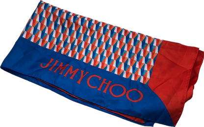 Jimmy Choo Red and Blue Geometric Print Silk Scarf