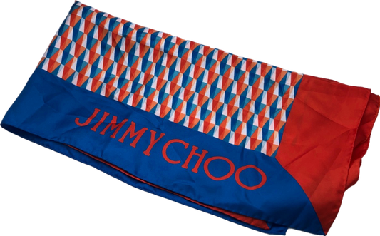 Jimmy Choo Red and Blue Geometric Print Silk Scarf