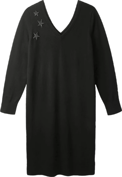 The White Company Black Wool cotton Blend Embellished Star Party Knit Reliked