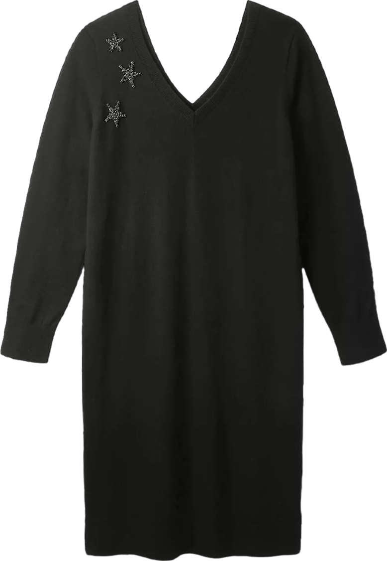 The White Company Black Wool/cotton Blend Embellished Star Party Knit Dress UK 8