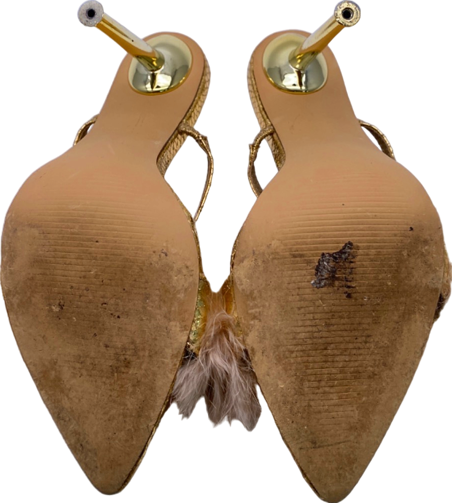 EGO Gold Faux Fur Feathered High Heels Sandals UK 5