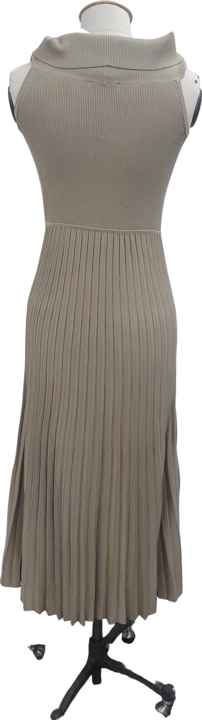 Lily Silk Beige Off The Shoulder Hybrid Pleated Dress UK S