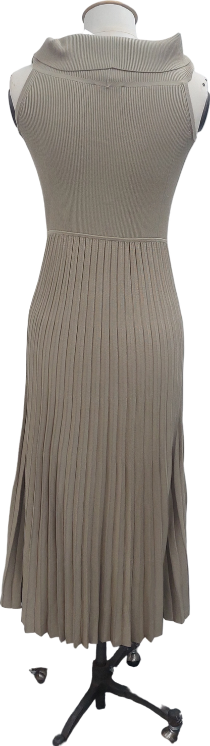 Lily Silk Beige Off The Shoulder Hybrid Pleated Dress UK S