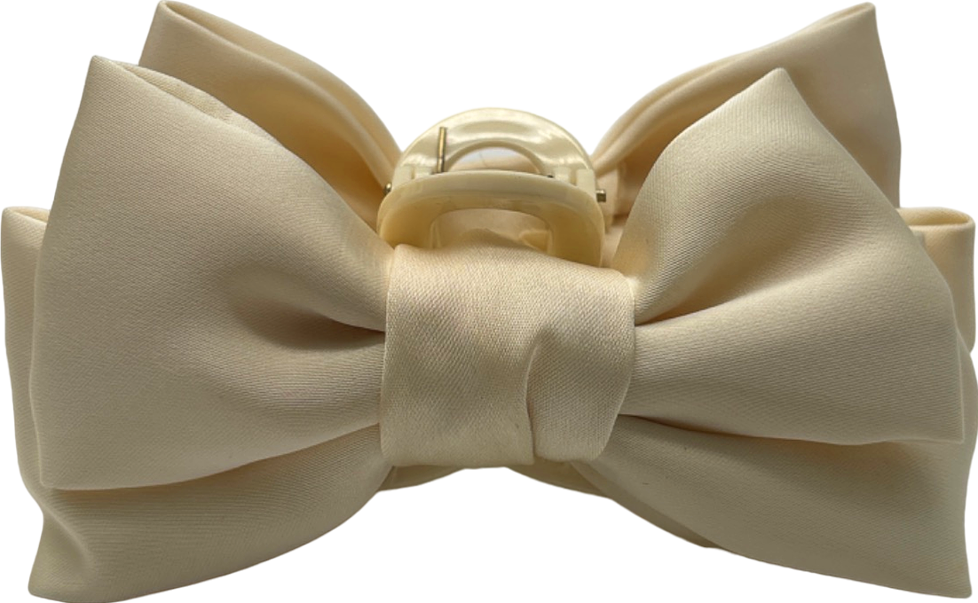 Cream Satin Bow Claw Clip One Size