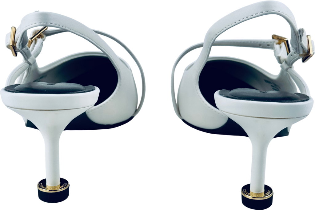 CHARLES & KEITH White Wynn Buckled Sculptural-heel Slingback Pumps UK 5 EU 38 👠