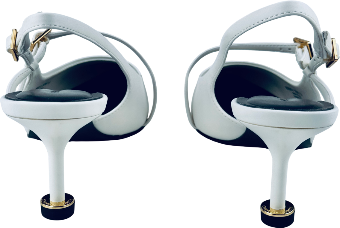 CHARLES & KEITH White Wynn Buckled Sculptural-heel Slingback Pumps UK 5 EU 38 👠