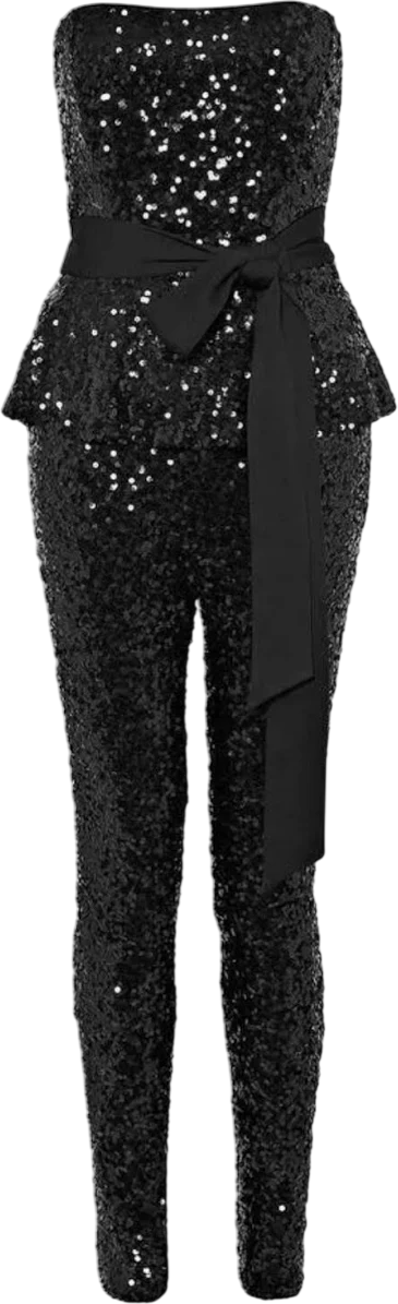 FRENCH CONNECTION Black Sequin Peplum Jumpsuit UK 6