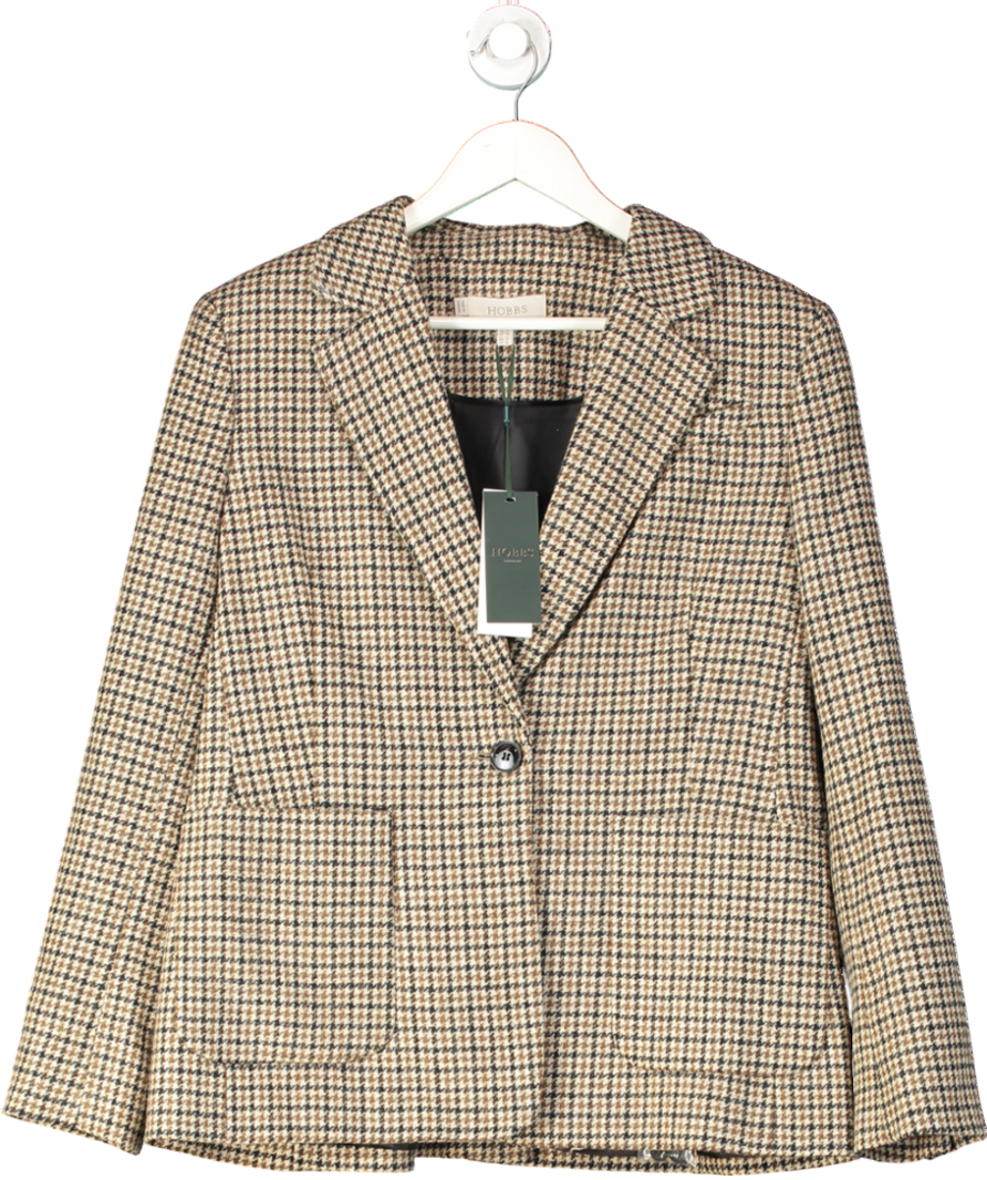 Hobbs Brown Lilla Wool Houndstooth Blazer UK 14