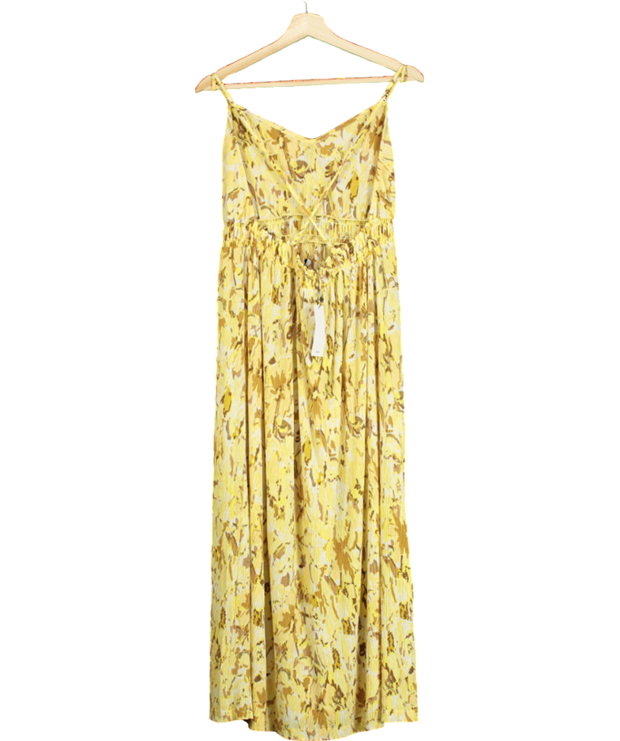 MANGO Yellow Cross-back Textured Dress UK XL