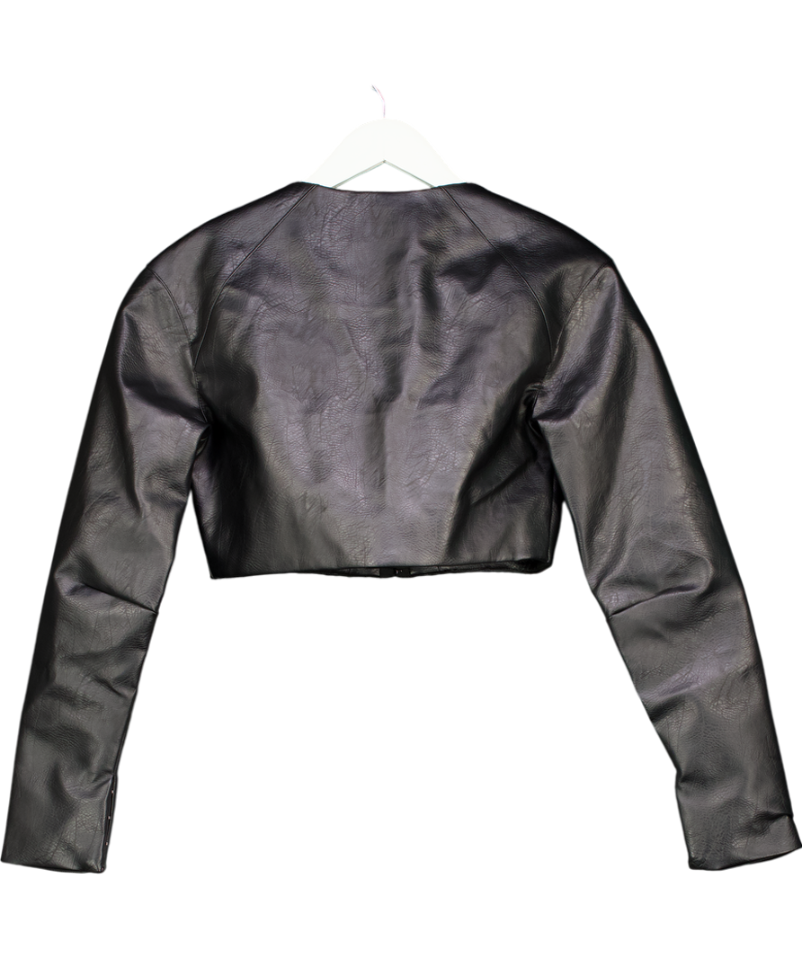 House of CB Black Ione Vegan Leather Cropped Jacket UK S