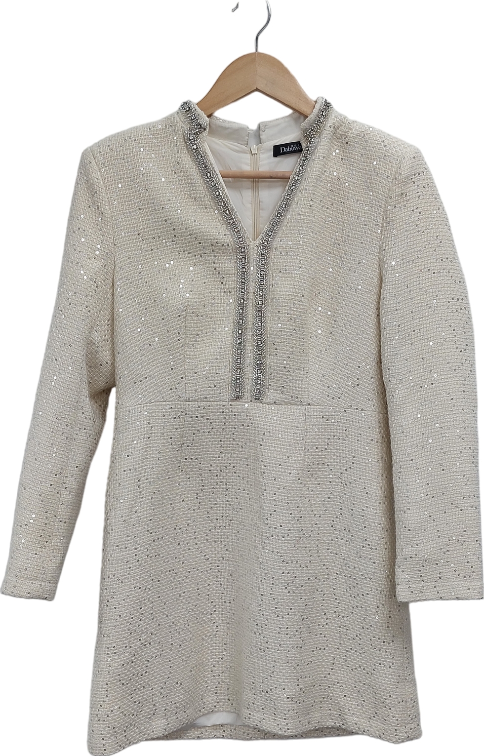 Dabuwawa Cream Embellished Tweed Dress UK L