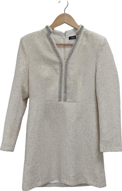 Dabuwawa Cream Embellished Tweed Dress UK L