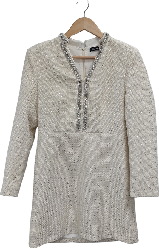 Dabuwawa Cream Embellished Tweed Dress UK L