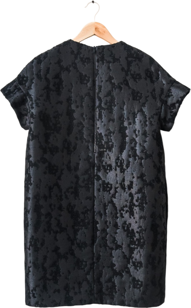 COS Black Heavyweight Jacquard Shine Mini Shift Dress UK 10