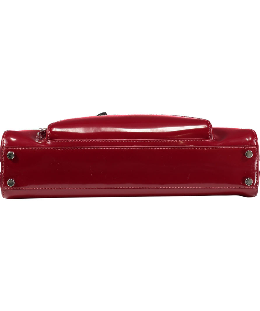 Self-Portrait Red Bow-embellished Curved Leather Shoulder Bag