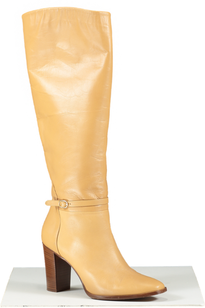 Sezane Beige Leather Knee High Heeled Boots UK 7 EU 40 👠