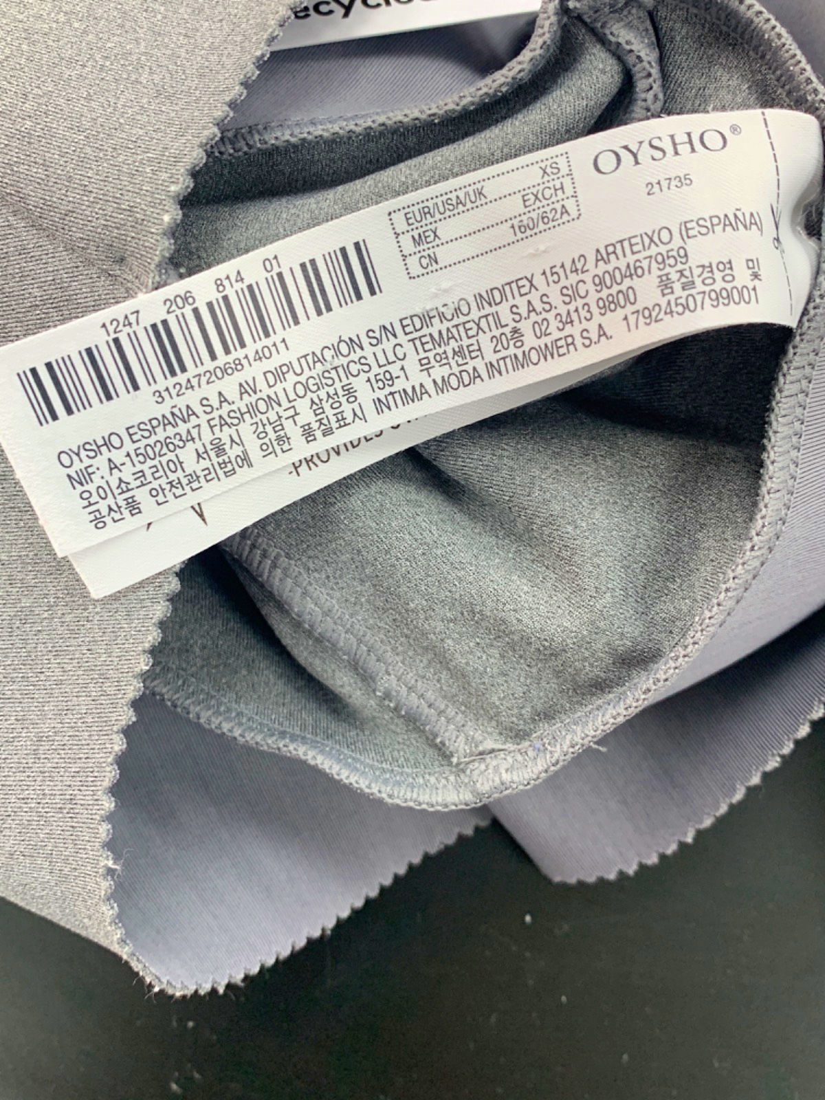 Oysho Grey Sports Bra and Shorts Set UK XS