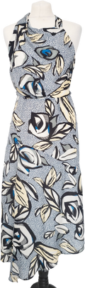 REISS Grey / Blue Rose Floral Printed Midi Dress UK 8