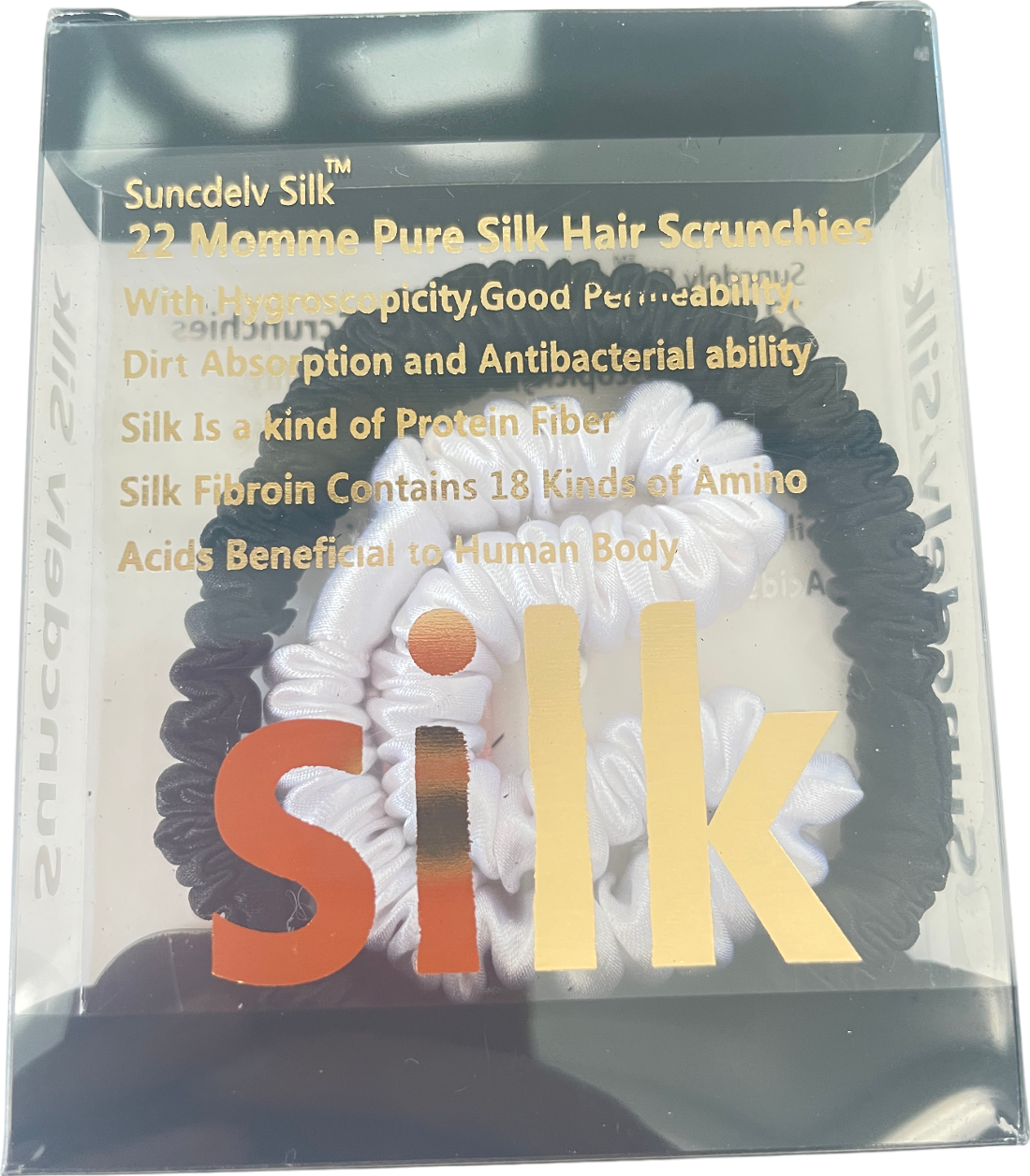 SILK. Set Of 2 Black/white Pure Silk Hair Scrunchies BNIB