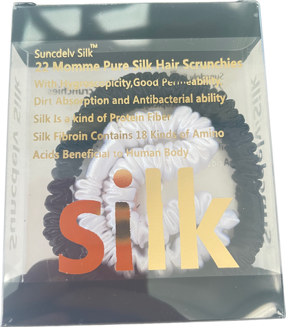 SILK. Set Of 2 Black/white Pure Silk Hair Scrunchies BNIB