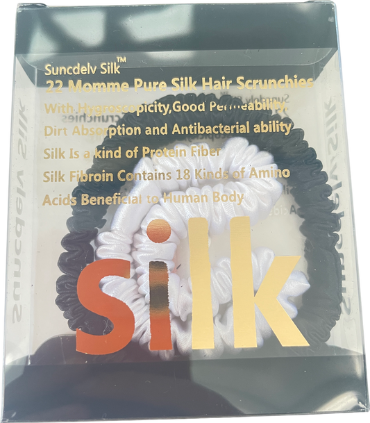 SILK. Set Of 2 Black/white Pure Silk Hair Scrunchies BNIB