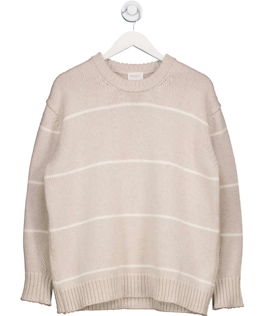 Navy Grey Beige Striped Lambswool Jumper UK S