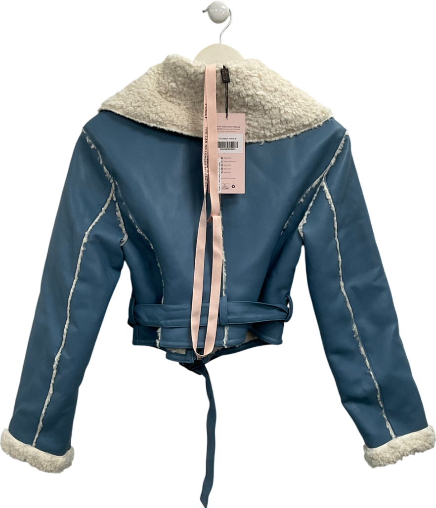 Oh Polly Blue Dora Jacket With Sherling Collar And Trim UK M