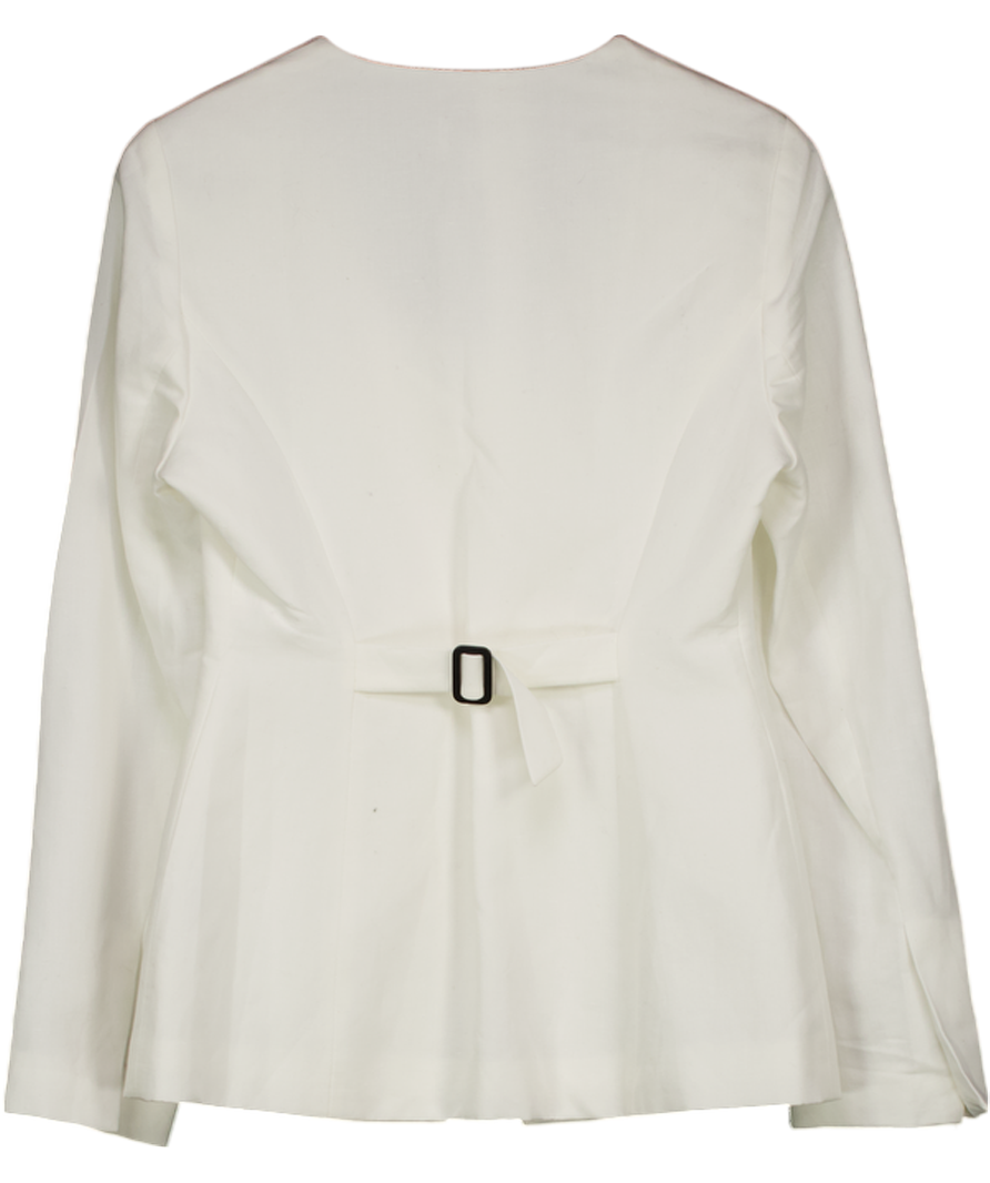 Aligne White Daphne Scoop Neck Linen Blazer UK 8