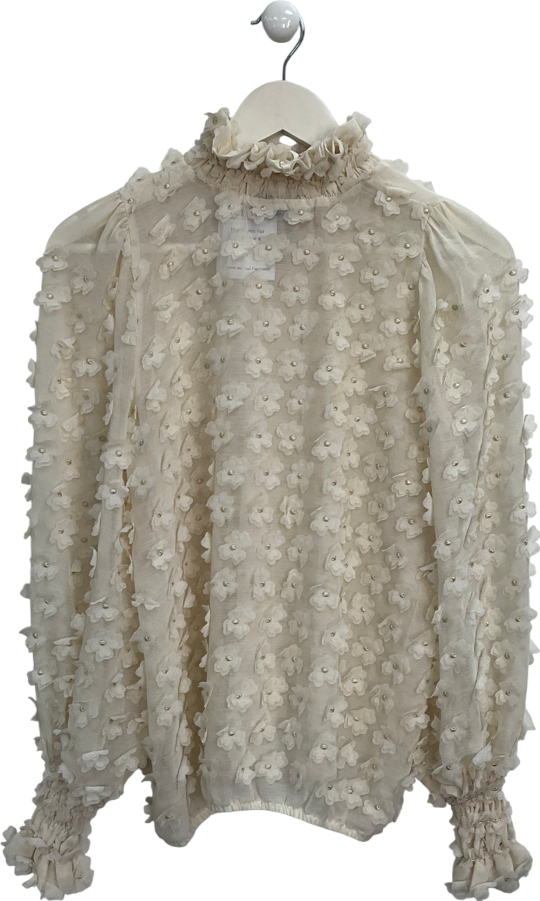 Minkie Cream Flower Detail Blouse UK S