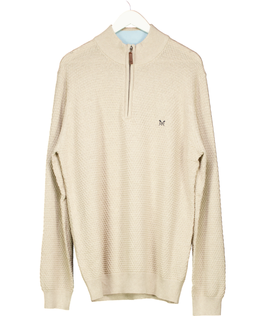 Crew Clothing Beige Organic Cotton Half Zip Logo Jumper UK XXL