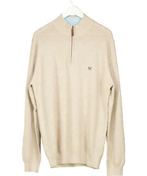 Crew Clothing Beige Organic Cotton Half Zip Logo Jumper UK XXL