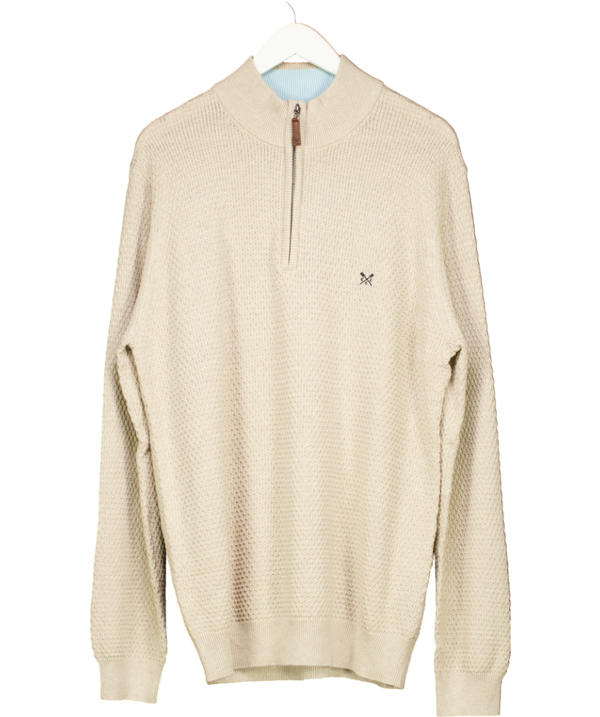 Crew Clothing Beige Organic Cotton Half Zip Logo Jumper UK XXL