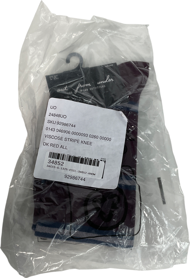 Urban Outfitters Red Out From Under Burgundy Viscose Stripe Knee High Socks UK 5 EU 38 👠