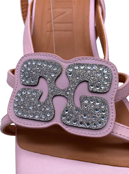 Ganni Pink Crystal-Embellished Heeled Sandals UK 5