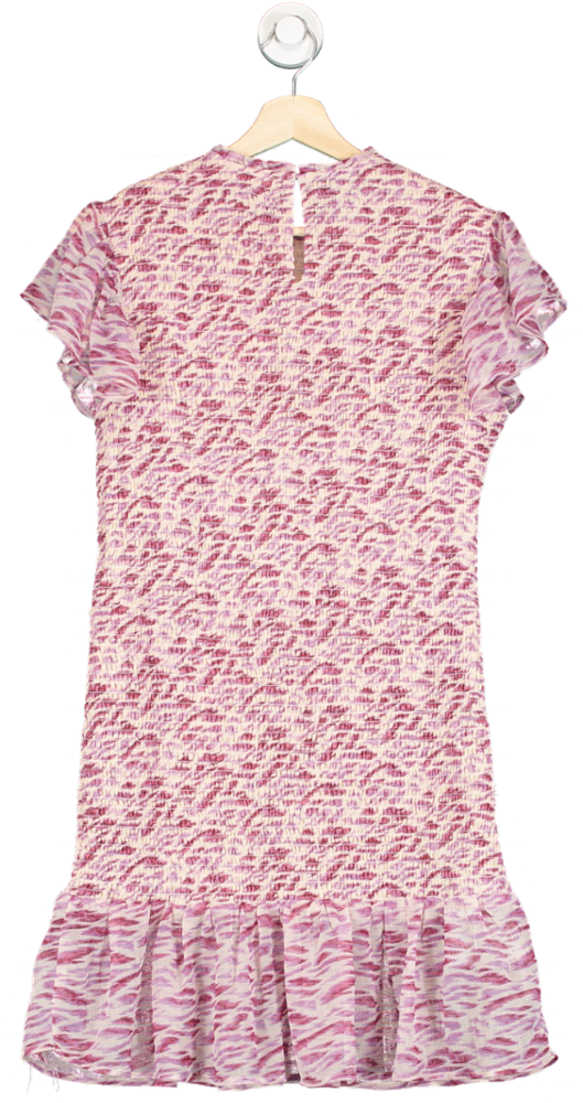 Mango Pink and White Shirred Animal Print Dress XXS