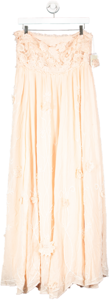 Free People peach Rosa Lace Embellished Maxi Dress UK L