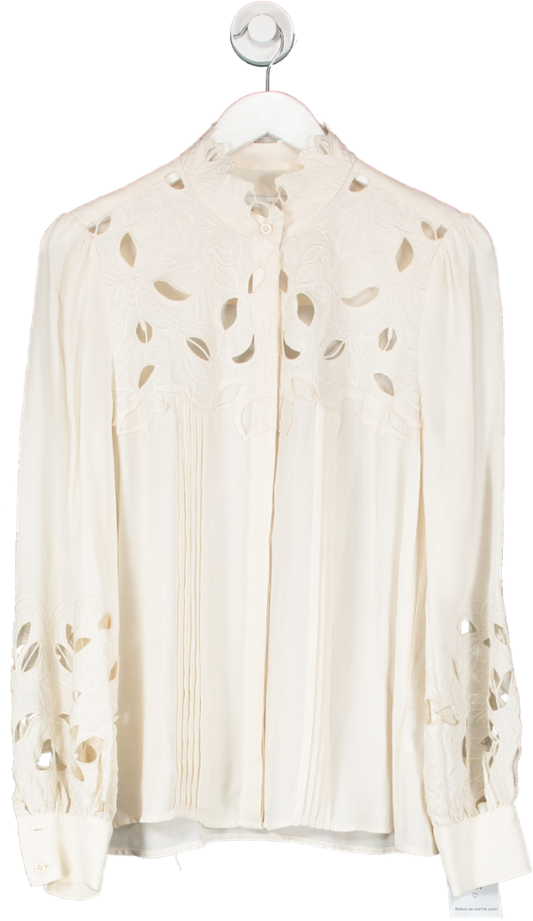 REISS Cream Cut Out Lace Blouse UK 10