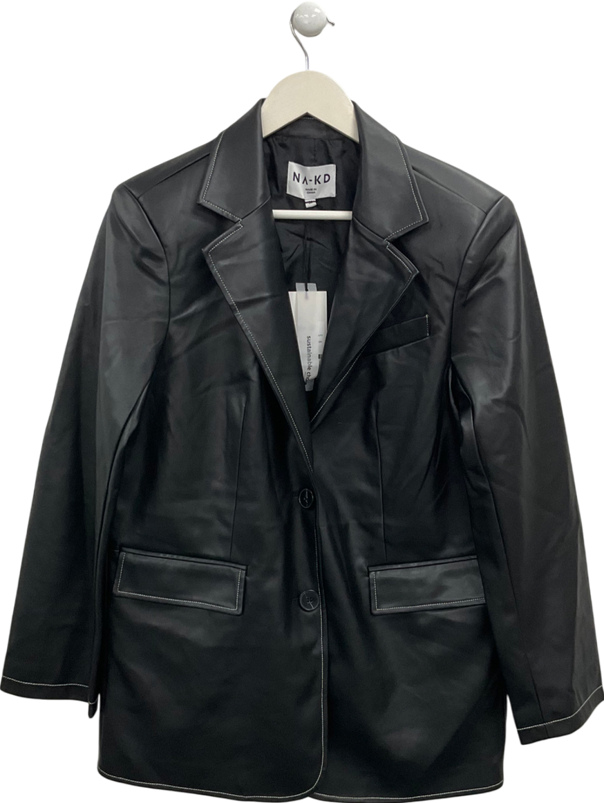 Naked Wardrobe Black Contrast Stitch Oversized Blazer UK XS